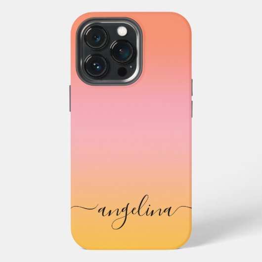Etui iPhone 13 Pro Nom Script Texte Monogramme Dégradé Ombre Orange (Dos)