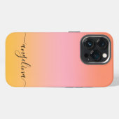 Etui iPhone 13 Pro Nom Script Texte Monogramme Dégradé Ombre Orange (Verso Horizontal)