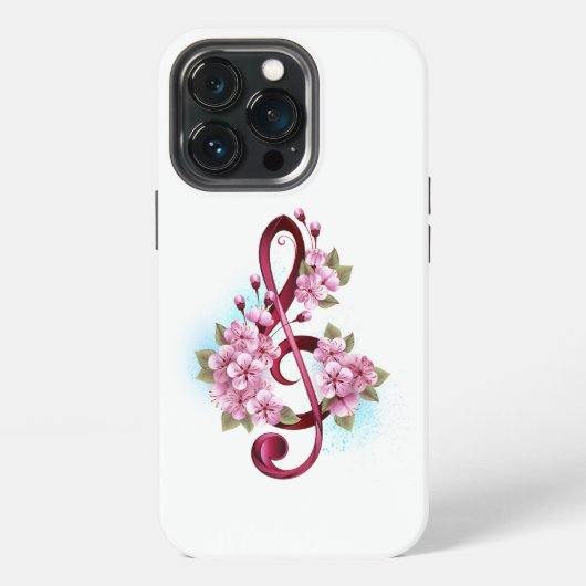 Etui iPhone 13 Pro notes de clé de sol musicales avec fleurs de Sakur (Dos)