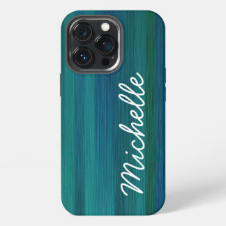 Etui iPhone 13 Pro Ocean Bleu Vert Turquoise & Blanc Nom Cursif Perso