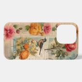 Etui iPhone 13 Pro Page de journal de récupération avec fleurs + oise (Verso Horizontal)