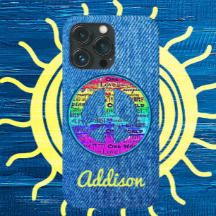 Etui iPhone 13 Pro Panneau de paix bleu déni aquarelle