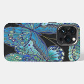 Etui iPhone 13 Pro Papillon sarcelle (Verso Horizontal)