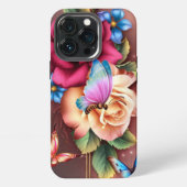 Etui iPhone 13 Pro Papillons & Fleurs (Dos)