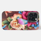 Etui iPhone 13 Pro Papillons & Fleurs (Verso Horizontal)