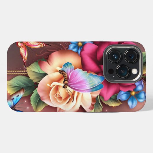 Etui iPhone 13 Pro Papillons & Fleurs (Verso Horizontal)