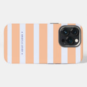 Etui iPhone 13 Pro Pêche moderne et bandes de cabane bleu-blanc (Verso Horizontal)