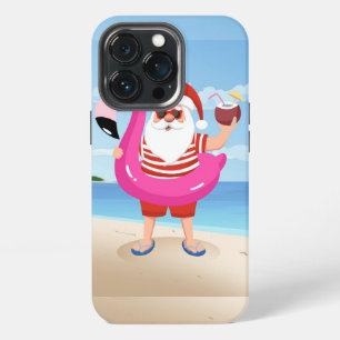 Etui iPhone 13 Pro Père Noël avec anneau gonflable de flamant rose