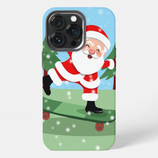 Etui iPhone 13 Pro Père noël sur skateboard (Dos)