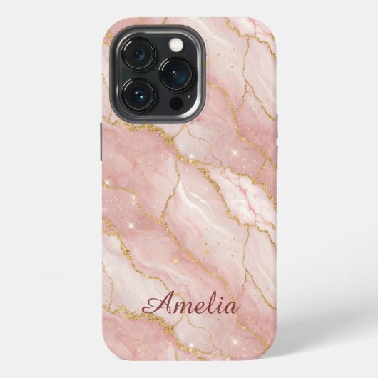 Etui iPhone 13 Pro Personalized Modern Rose Quartz Marble Gold (Dos)