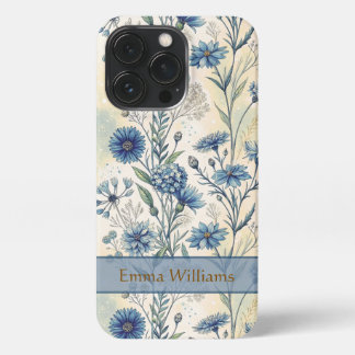 Etui iPhone 13 Pro Personalized Name Blue Wildflowers