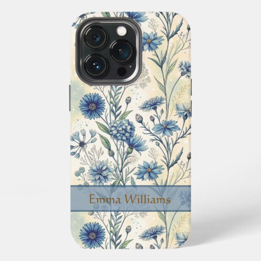 Etui iPhone 13 Pro Personalized Name Blue Wildflowers (Dos)