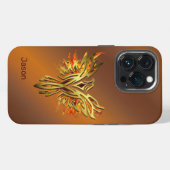 Etui iPhone 13 Pro Phénix en flammes sur bronze (Verso Horizontal)