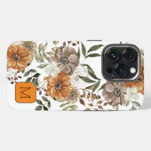 Etui iPhone 13 Pro Plutôt féminine florale avec bordure orange initia (Verso Horizontal)