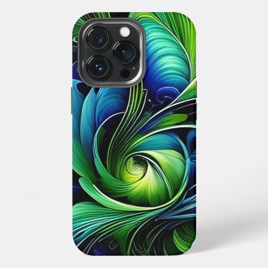 Etui iPhone 13 Pro Résumé feuillu bleu vert (Dos)