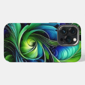 Etui iPhone 13 Pro Résumé feuillu bleu vert (Verso Horizontal)