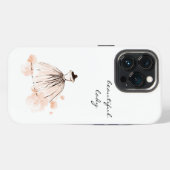 Etui iPhone 13 Pro robe de fleurs modernes rose vif (Verso Horizontal)