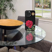 Etui iPhone 13 Pro Rose rouge - Peinture à la main - monogramme