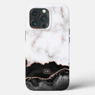 Etui iPhone 13 Pro Royal Luxury Black Agate Or Nom personnalisé Monog