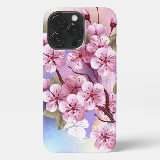Etui iPhone 13 Pro Sakura rose sur la peinture Arrière - plan (Verso)