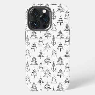 Etui iPhone 13 Pro Sapins de Noël motif noir et blanc