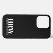 Etui iPhone 13 Pro Sérif moderne initiales monogramme nom noir blanc (Verso Horizontal)