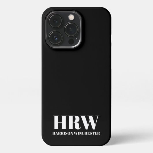 Etui iPhone 13 Pro Sérif moderne initiales monogramme nom noir blanc (Verso)