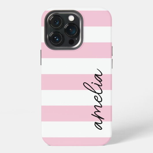 Etui iPhone 13 Pro Simple moderne tendance Monogramme rose raype (Dos)