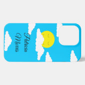 Etui iPhone 13 Pro Soleil souriant avec nuages : Turquoise (Verso Horizontal)