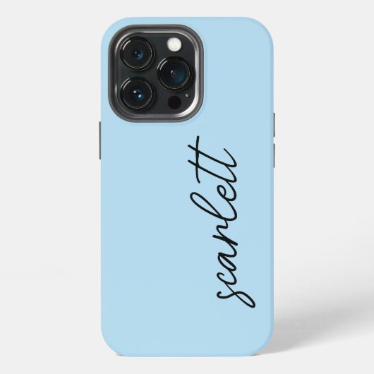 Etui iPhone 13 Pro Style moderne bleu clair Monogramme Nom du script (Dos)