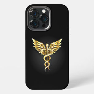Etui iPhone 13 Pro Symbole caducee polygonale or