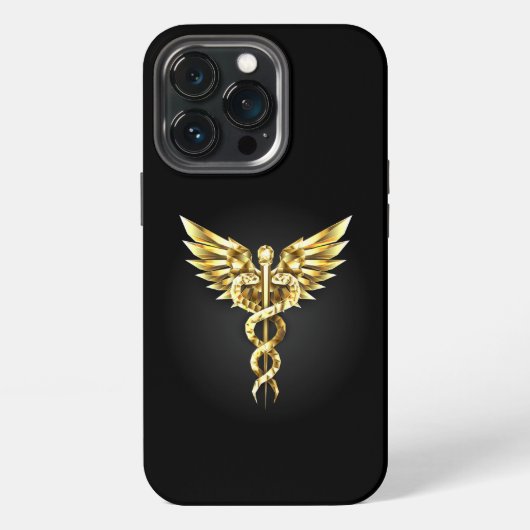 Etui iPhone 13 Pro Symbole caducee polygonale or (Dos)