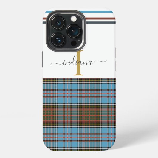 Etui iPhone 13 Pro Tartan Clan Anderson Écriture Monogramme Carreaux (Dos)