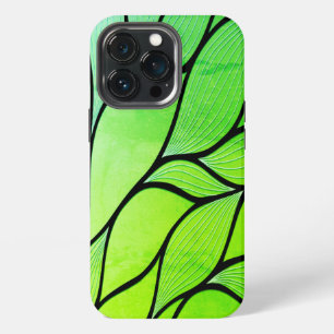 Etui iPhone 13 Pro Teintes vertes vives motif créatif de feuilles