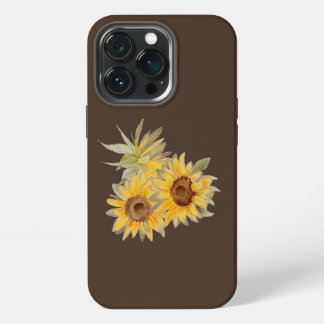 Etui iPhone 13 Pro Tournesols Brun Aquarelle