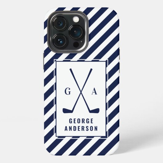 Etui iPhone 13 Pro Typographie moderne golf premier monogramme bleu b (Dos)