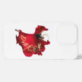 Etui iPhone 13 Pro Une femme dansant en robe rouge (Verso Horizontal)