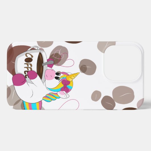Etui iPhone 13 Pro Unicorn with coffee (Verso Horizontal)