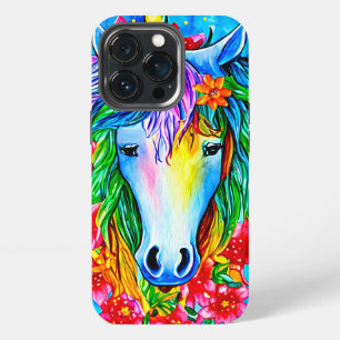 Etui iPhone 13 Pro Unicorne Abstraite Fleurs de visage aquarelle Art
