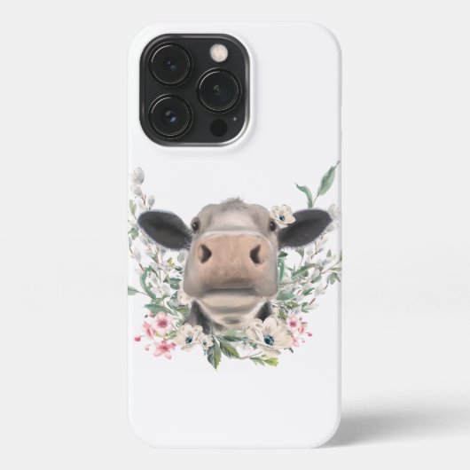 Etui iPhone 13 Pro vaches nez baiser fleurs aquarelle gris animal de  (Verso)