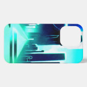 Etui iPhone 13 Pro Ville futuriste Blue and Cyan Gritty (Verso Horizontal)