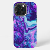 Etui iPhone 13 Pro Violet, Bleu, Marbre Rose Bokeh Fluid Art (Dos)