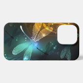 Etui iPhone 13 Pro Vol de libellule verte lumineuse (Verso Horizontal)