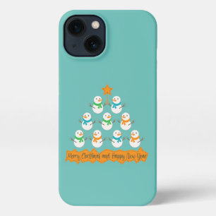 Etui iPhone 13 Pyramide des sapins de Noël faite de bonhommes de 