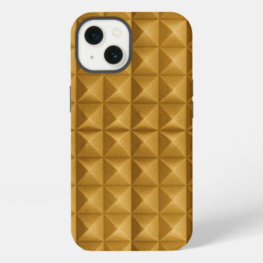Etui iPhone 13 Pyramides, triangles texture dorée. (Verso)