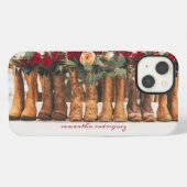 Etui iPhone 13 Rangée de bottes avec des fleurs (Verso Horizontal)