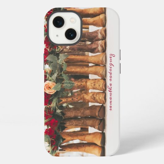 Etui iPhone 13 Rangée de bottes avec des fleurs (Verso)