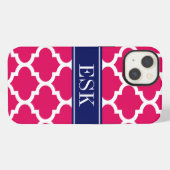 Etui iPhone 13 Raspberry Moroccan #5 Navy 5c ESK Monogramme (Verso Horizontal)