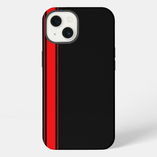 Etui iPhone 13 Rayure de course noire et rouge (Verso)