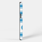 Etui iPhone 13 Rayure horizontale bleue avec monogramme (Côté droit)